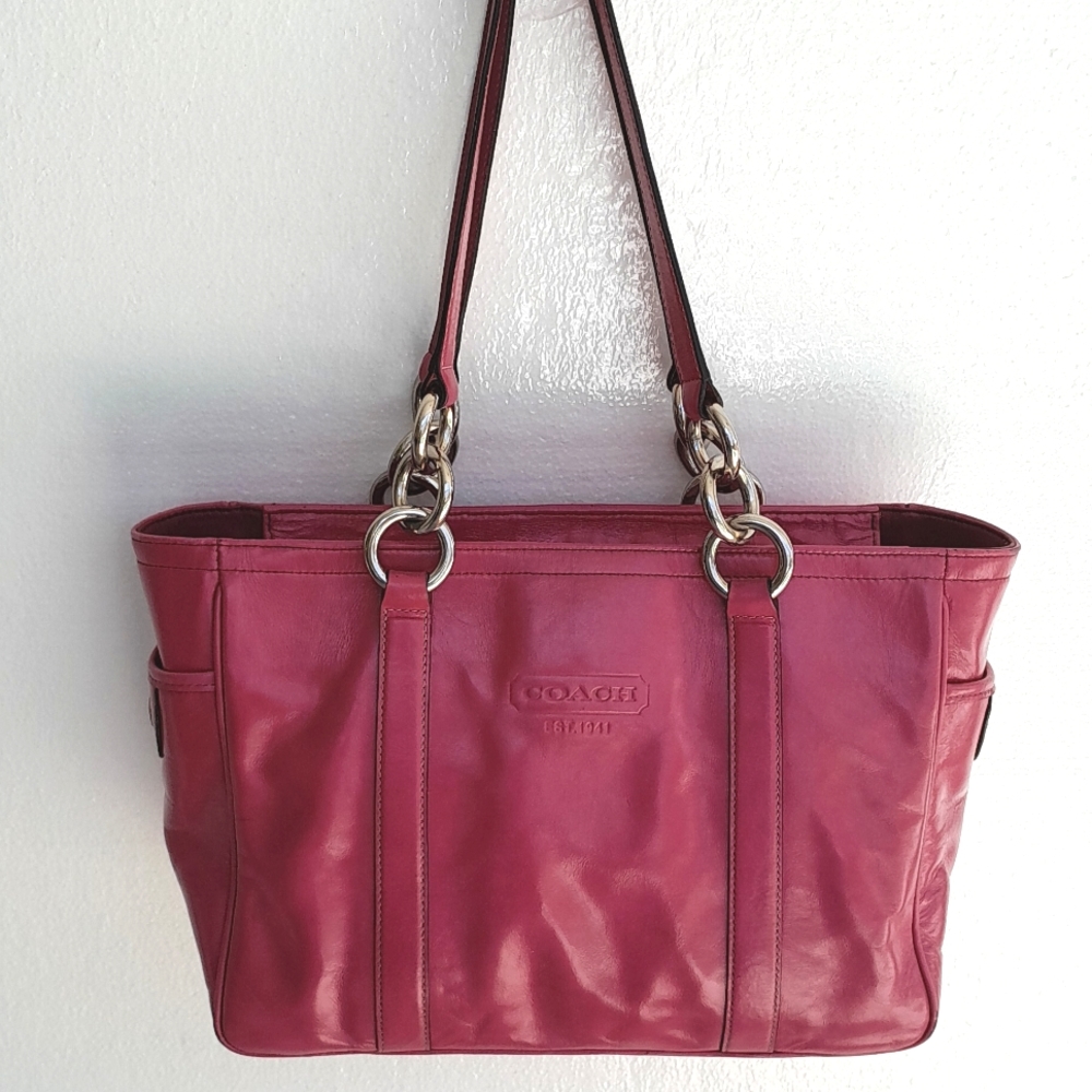 Coach pink leather East West Gallery bag purse Tote Patent